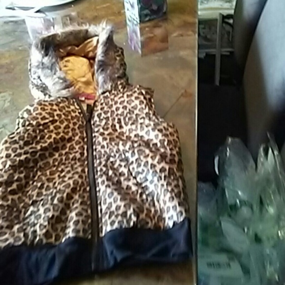 Energie Other - Animal print hooded vest with faux fur trim